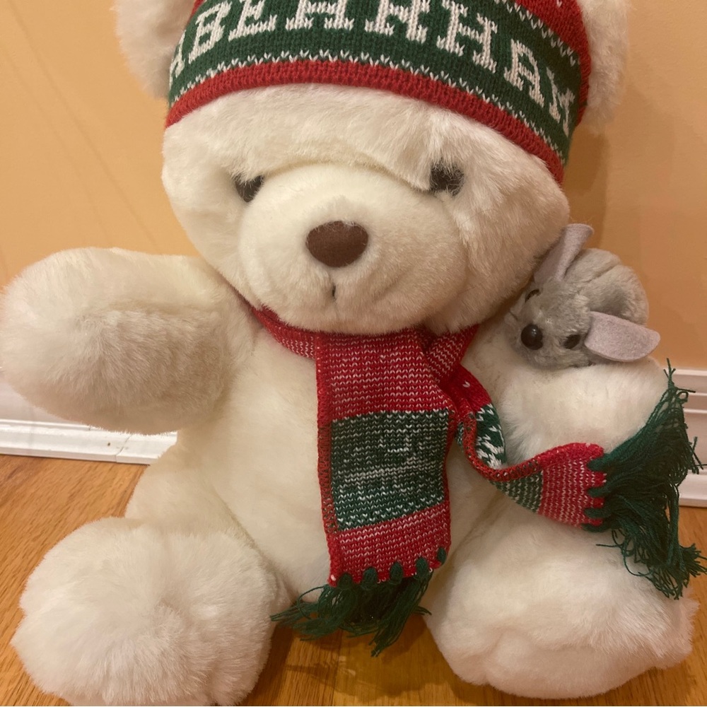 Vintage ABEARHAM Bear & Straus Mouse -Stuffed Animal Plush Christmas with Tags